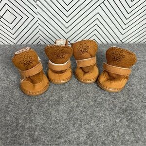 ACL Plush Brown Faux Suede Dog Boots Sherpa Lined Adjustable Size 5 Non-Slip New